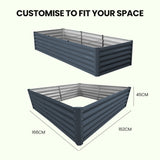 NNEMB 240 x 90 x 45cm Raised Garden Bed, Rectangular, Corrugated Metal, with Ground Stakes, Dark Grey