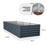 NNEMB 240 x 90 x 45cm Raised Garden Bed, Rectangular, Corrugated Metal, with Ground Stakes, Dark Grey