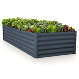 NNEMB 240 x 90 x 45cm Raised Garden Bed, Rectangular, Corrugated Metal, with Ground Stakes, Dark Grey