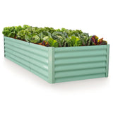 NNEMB 240 x 90 x 45cm Raised Garden Bed, Rectangular, Corrugated Metal, with Ground Stakes, Light Green