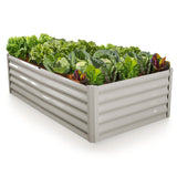 NNEMB 180 x 90 x 45cm Raised Garden Bed, Rectangular, Corrugated Metal, with Ground Stakes, Light Grey