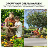 NNEMB 240 x 90 x 45cm Raised Garden Bed, Rectangular, Corrugated Metal, with Ground Stakes, Light Grey