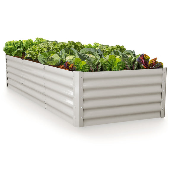 NNEMB 240 x 90 x 45cm Raised Garden Bed, Rectangular, Corrugated Metal, with Ground Stakes, Light Grey