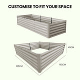 NNEMB 240 x 90 x 45cm Raised Garden Bed, Rectangular, Corrugated Metal, with Ground Stakes, Light Grey