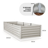 NNEMB 240 x 90 x 45cm Raised Garden Bed, Rectangular, Corrugated Metal, with Ground Stakes, Light Grey