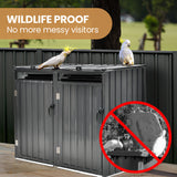 NNEMB Double Steel Wheelie Garbage Bin Storage Shed, Enclosure with 2 Opening Doors