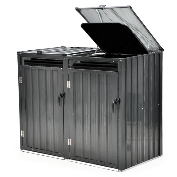 NNEMB Double Steel Wheelie Garbage Bin Storage Shed, Enclosure with 2 Opening Doors