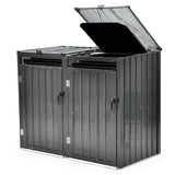 NNEMB Double Steel Wheelie Garbage Bin Storage Shed, Enclosure with 2 Opening Doors