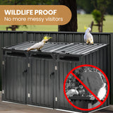 NNEMB Triple Steel Wheelie Garbage Bin Storage Shed, Enclosure with 3 Opening Doors