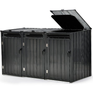 NNEMB Triple Steel Wheelie Garbage Bin Storage Shed, Enclosure with 3 Opening Doors