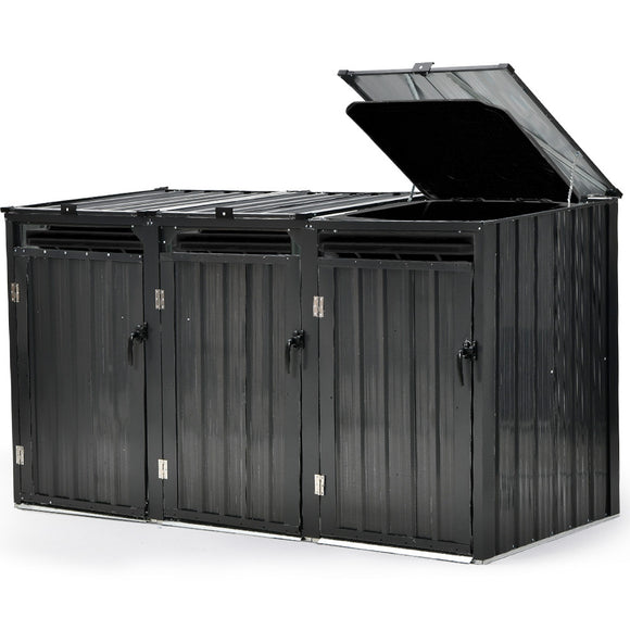 NNEMB Triple Steel Wheelie Garbage Bin Storage Shed, Enclosure with 3 Opening Doors