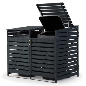 NNEMB Double Wood Wheelie Bins Storage Shed, 2 Door Garbage Rubbish Bin Enclosure