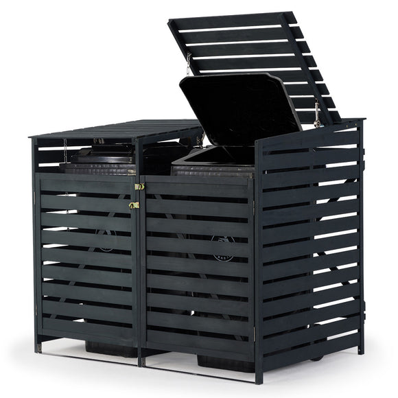 NNEMB Double Wood Wheelie Bins Storage Shed, 2 Door Garbage Rubbish Bin Enclosure