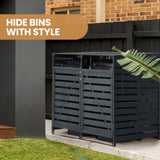 NNEMB Double Wood Wheelie Bins Storage Shed, 2 Door Garbage Rubbish Bin Enclosure