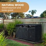 NNEMB Triple Wood Wheelie Bins Storage Shed, 3 Door Garbage Rubbish Bin Enclosure