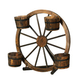 NNEDSZ Garden Decor Plant Stand Outdoor Ornament Wooden Wagon Wheel 80cm