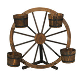 NNEDSZ Garden Decor Plant Stand Outdoor Ornament Wooden Wagon Wheel 80cm