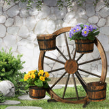 NNEDSZ Garden Decor Plant Stand Outdoor Ornament Wooden Wagon Wheel 80cm