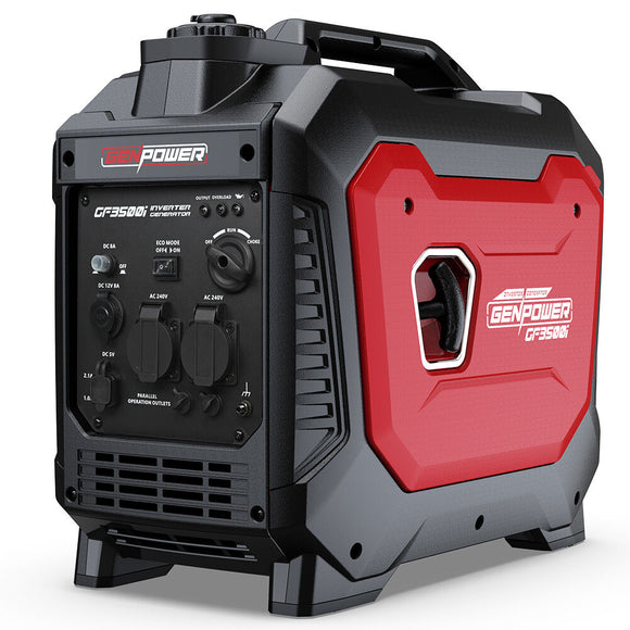 NNEMB 3.5kW Peak 3kW Enclosed Inverter Generator, 2x15A, 12V, USB, Portable, Compact, Camping, Backup