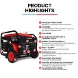 NNEMB 6kW Peak 5kW Open Frame Inverter Generator, 3x15A, 15L Tank, Wheels, RCD, Portable, Backup