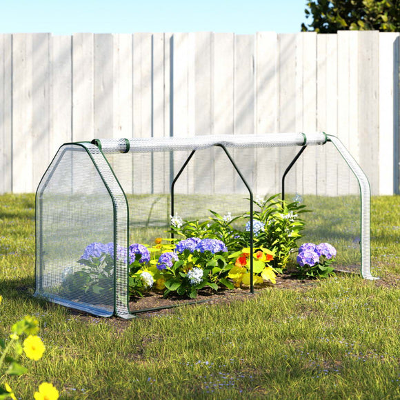 NNEDSZ Green Fingers Mini Greenhouse PE Cover Green House Roll-Up Zippered Door 1.2x0.5x0.6M
