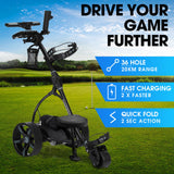 NNEMB E5000 Pro Lithium Golf Buggy, 36 Hole, Only 12kg, Easy Fold, Electric Motorised Buggy Trolley Cart w/ Seat, Black