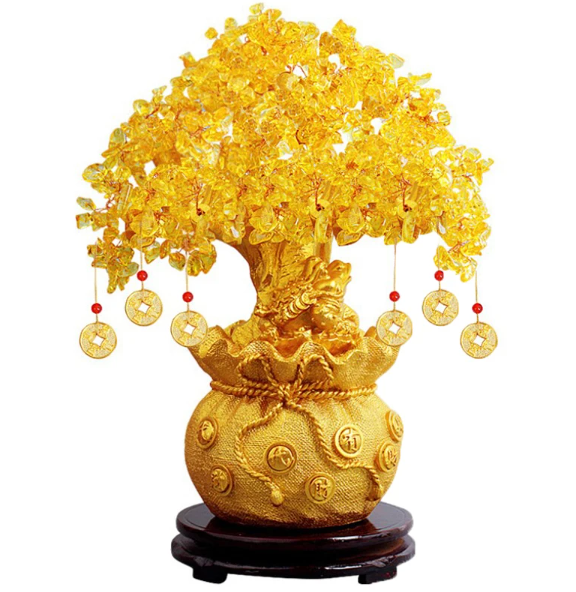 NNEOBA 14cm Feng Shui Yellow Lucky Wealth Trees