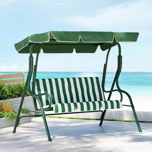 NNEDSZ Gardeon Outdoor Swing Chair Garden Bench Furniture Canopy 3 Seater White Green