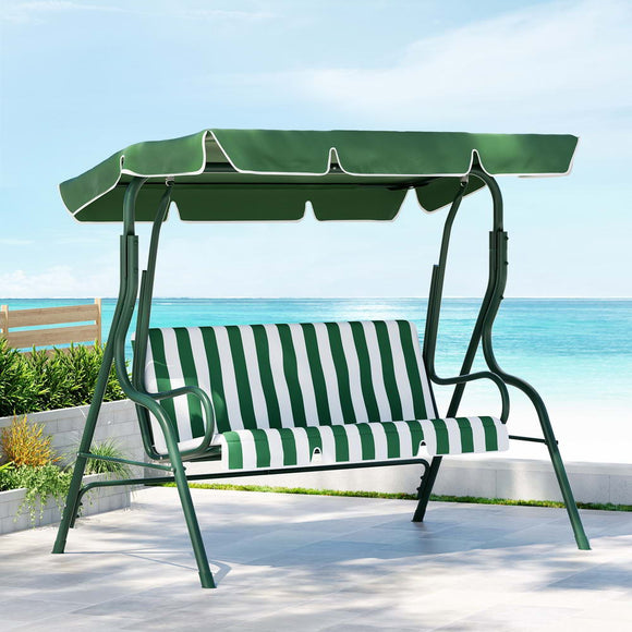 NNEDSZ Gardeon Outdoor Swing Chair Garden Bench Furniture Canopy 3 Seater White Green