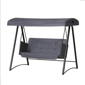 NNEDSZ Outdoor Swing Chair Garden Bench Furniture Canopy 3 Seater Rattan Grey