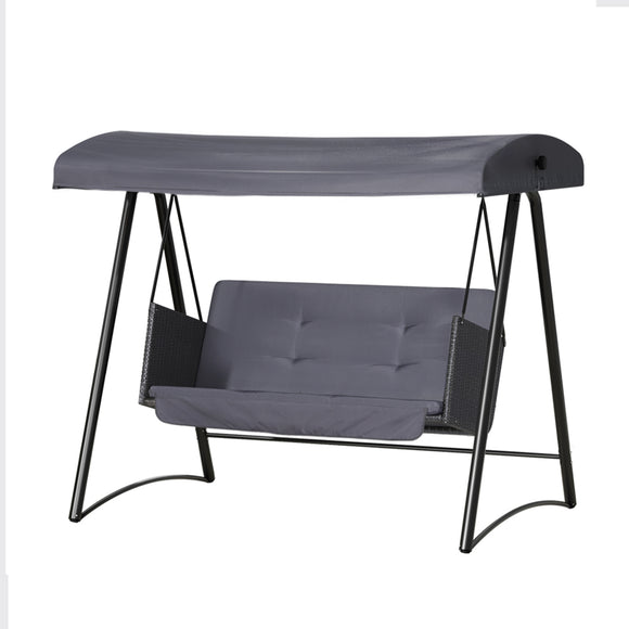 NNEDSZ Outdoor Swing Chair Garden Bench Furniture Canopy 3 Seater Rattan Grey