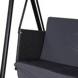 NNEDSZ Outdoor Swing Chair Garden Bench Furniture Canopy 3 Seater Rattan Grey