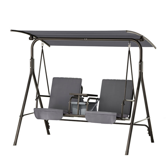 NNEDSZ Outdoor Swing Chair Garden Furniture Canopy Cup Holder 2 Seater Grey