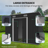 NNEMB Galvanised Steel Garden Shed 2.38 x 1.31 x 1.82m, with 2 Sliding Doors, 2 Air Vents, Skillion Roof, Floor Frame