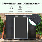 NNEMB Galvanised Steel Garden Shed 2.38 x 1.31 x 1.82m, with 2 Sliding Doors, 2 Air Vents, Skillion Roof, Floor Frame