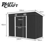 NNEMB Galvanised Steel Garden Shed 2.38 x 1.31 x 1.82m, with 2 Sliding Doors, 2 Air Vents, Skillion Roof, Floor Frame