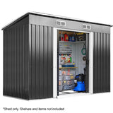 NNEMB Galvanised Steel Garden Shed 2.38 x 1.31 x 1.82m, with 2 Sliding Doors, 2 Air Vents, Skillion Roof, Floor Frame
