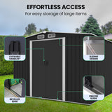 NNEMB Galvanised Steel Garden Shed 2.58 x 2.07 x 2.02m, with 2 Sliding Doors, 4 Air Vents, Gable Roof, Floor Frame