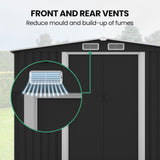 NNEMB Galvanised Steel Garden Shed 2.58 x 2.07 x 2.02m, with 2 Sliding Doors, 4 Air Vents, Gable Roof, Floor Frame