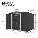 NNEMB Galvanised Steel Garden Shed 2.58 x 2.07 x 2.02m, with 2 Sliding Doors, 4 Air Vents, Gable Roof, Floor Frame
