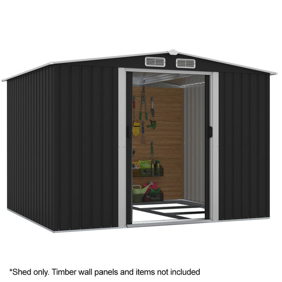 NNEMB Galvanised Steel Garden Shed 2.58 x 2.07 x 2.02m, with 2 Sliding Doors, 4 Air Vents, Gable Roof, Floor Frame