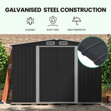 NNEMB Galvanised Steel Garden Shed 2.58 x 3.13 x 2.02m, with 2 Sliding Doors, 4 Air Vents, Gable Roof, Floor Frame