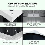 NNEMB Galvanised Steel Garden Shed 2.58 x 3.13 x 2.02m, with 2 Sliding Doors, 4 Air Vents, Gable Roof, Floor Frame