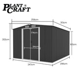 NNEMB Galvanised Steel Garden Shed 2.58 x 3.13 x 2.02m, with 2 Sliding Doors, 4 Air Vents, Gable Roof, Floor Frame