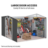 NNEMB Galvanised Steel Garden Shed 2.58 x 3.13 x 2.02m, with 2 Sliding Doors, 4 Air Vents, Gable Roof, Floor Frame