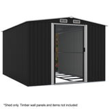 NNEMB Galvanised Steel Garden Shed 2.58 x 3.13 x 2.02m, with 2 Sliding Doors, 4 Air Vents, Gable Roof, Floor Frame