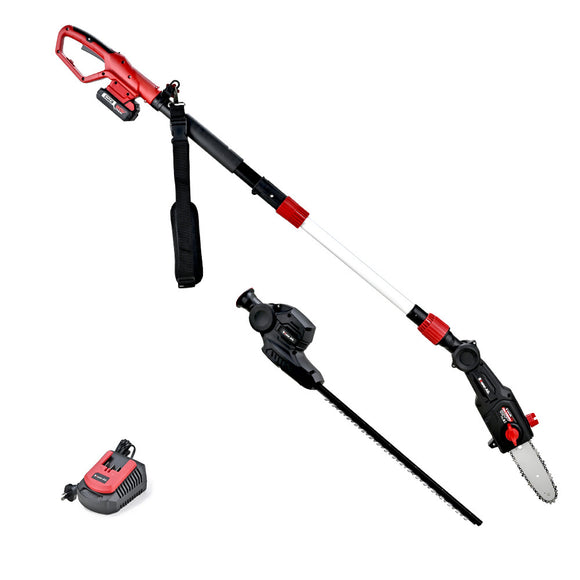 NNEMB 20V SYNC Cordless Pole Saw & Hedge Trimmer Combo, 8 inch Chainsaw Pruner, Telescopic Handle, with Battery and Charger Kit