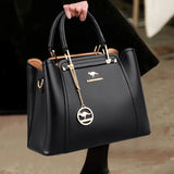 NNEOBA 3-Layer Leather Shoulder Tote Crossbody Bag