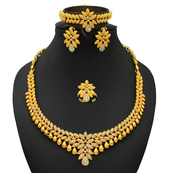 NNEOBA Gold Necklace Earrings Bracelet Ring Jewelry Set