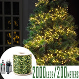 NNEOBA 200M Green Wire 8 Modes Fairy String Lights - 2000 LEDs Waterproof Firefly Lamp